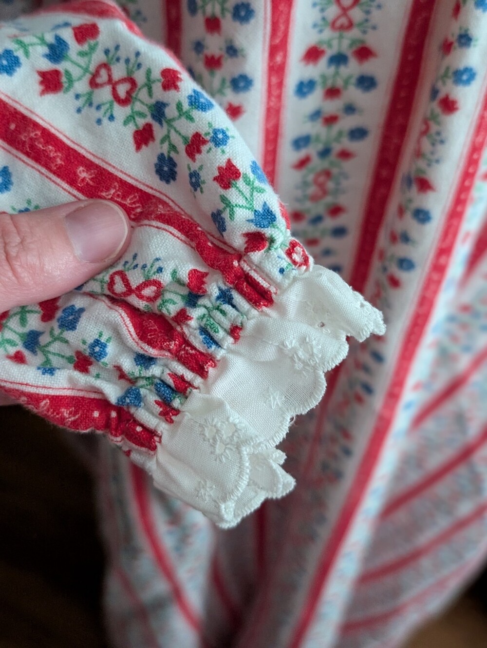 Vintage Lanz of Salzburg Cotton Flannel Maxi Nightgown Large Cottagecore Lace - Picture 3 of 5